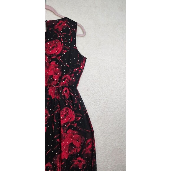 AlexaB Women Dress 10 Black Floral Print 100%Polyester Sleeveless Fit Flare Maxi - Picture 12 of 16